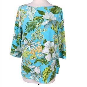 Talbots Bateau Neck 3/4 Sleeve Tee in Gorgeous Botanical Floral Print Plus X NWT